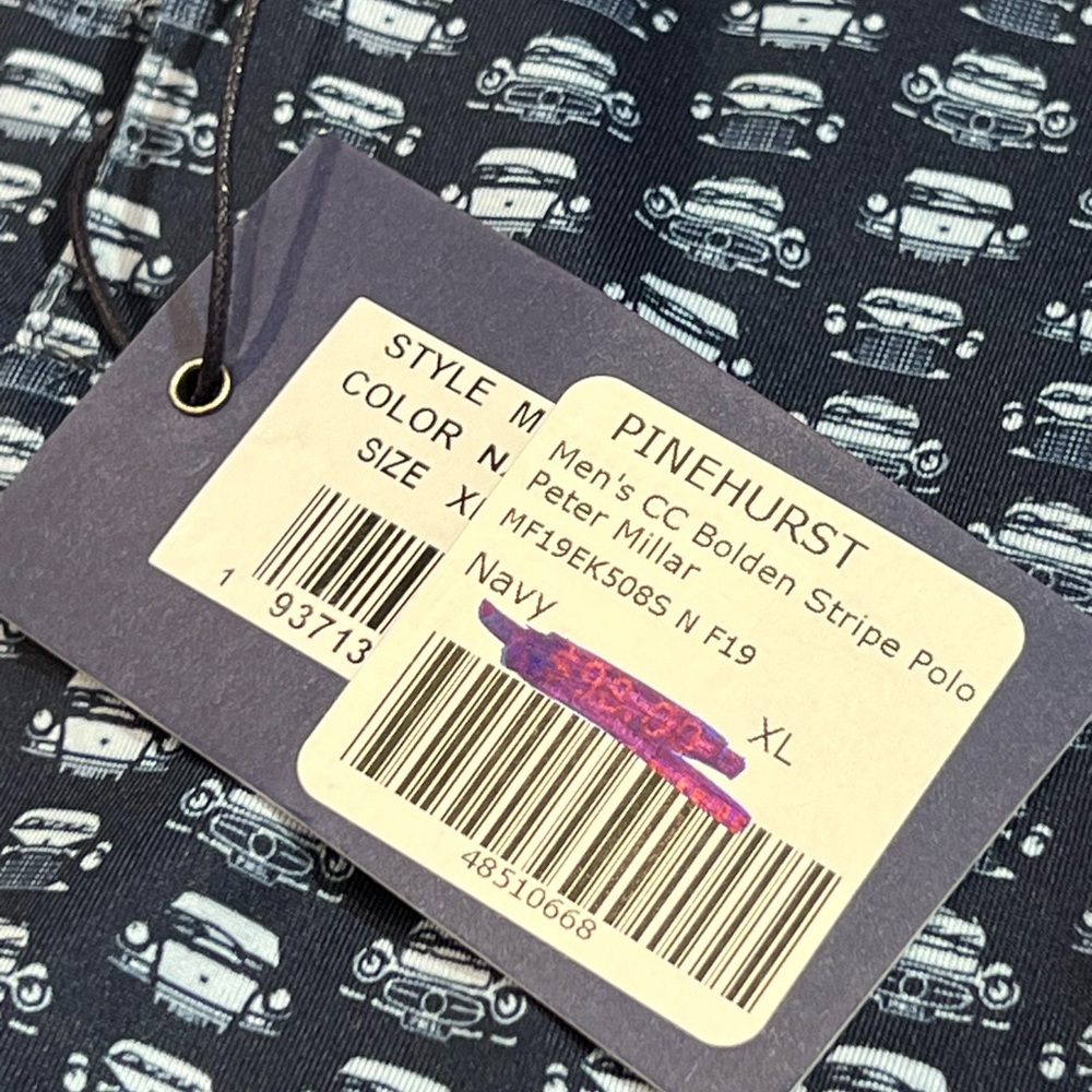 NWT XL Peter Millar Crown Crafted Pinehurst CC PGA US Open Car Pattern Navy Polo - Picture 7 of 8